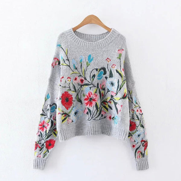 Floral Embroidery Cashmere Blend Sweater
