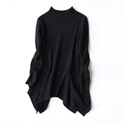 Cashmere Blend Turtleneck Sweater Full Draped Hem