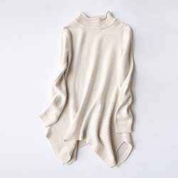 Cashmere Blend Turtleneck Sweater Full Draped Hem
