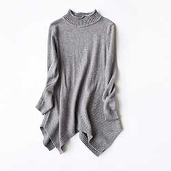 Cashmere Blend Turtleneck Sweater Full Draped Hem