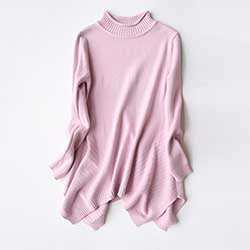 Cashmere Blend Turtleneck Sweater Full Draped Hem