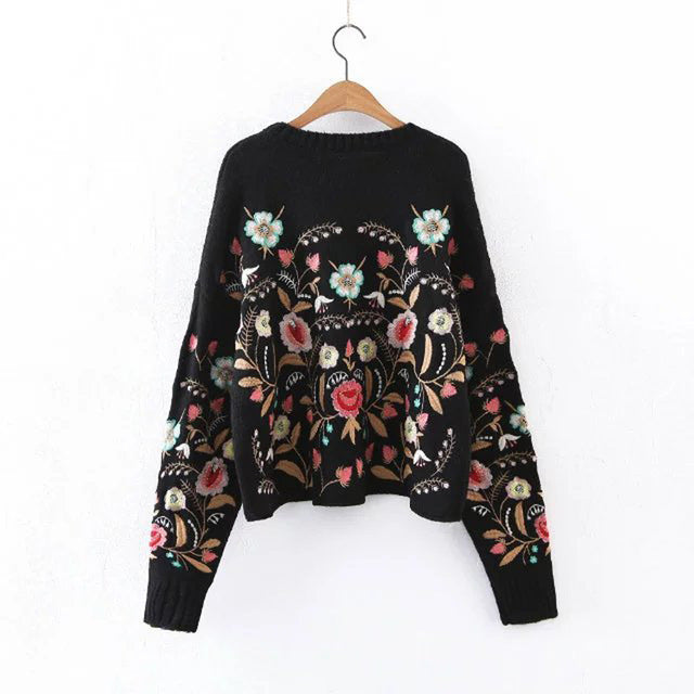 Cashmere Blend Floral Embroidery Sweater